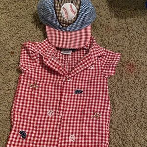 Boys baseball good lad romper and mud pie hat